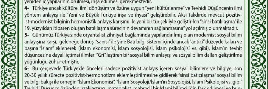 2. TEVHİDİ DÜŞÜNCE IŞIĞINDA İLİM DALLARININ YENİDEN İNŞASI ŞURASI SONUÇ BİLDİRİSİ